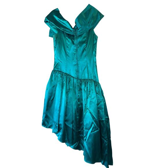 Jessica McClintock Gunne Sax Teal Asymmetrical Dress - 80s semi formal dress - Picture 2 of 16